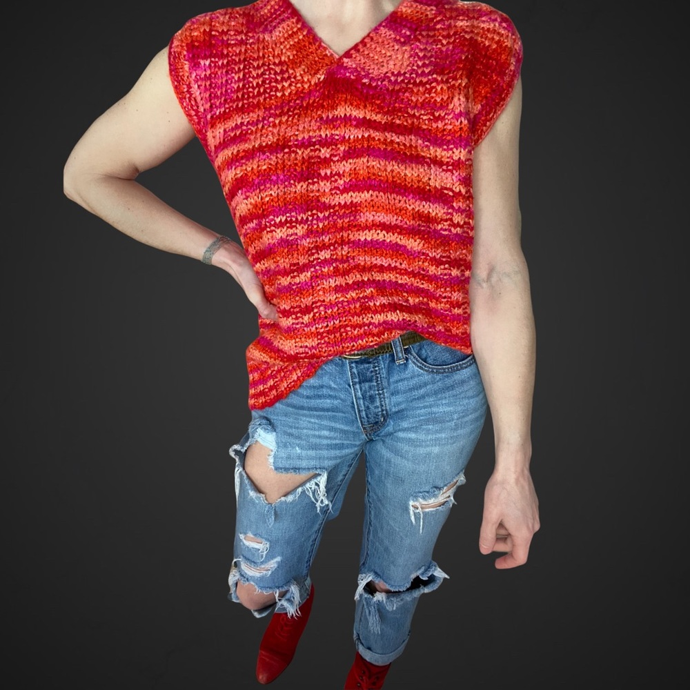 OOAK Vintage 70s80s Vibrant Sunset Multicolor Handmade Crochet Knit Sweater Vest